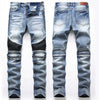 NEWSOSOO Patched Camo Biker Jeans Ripped Mens