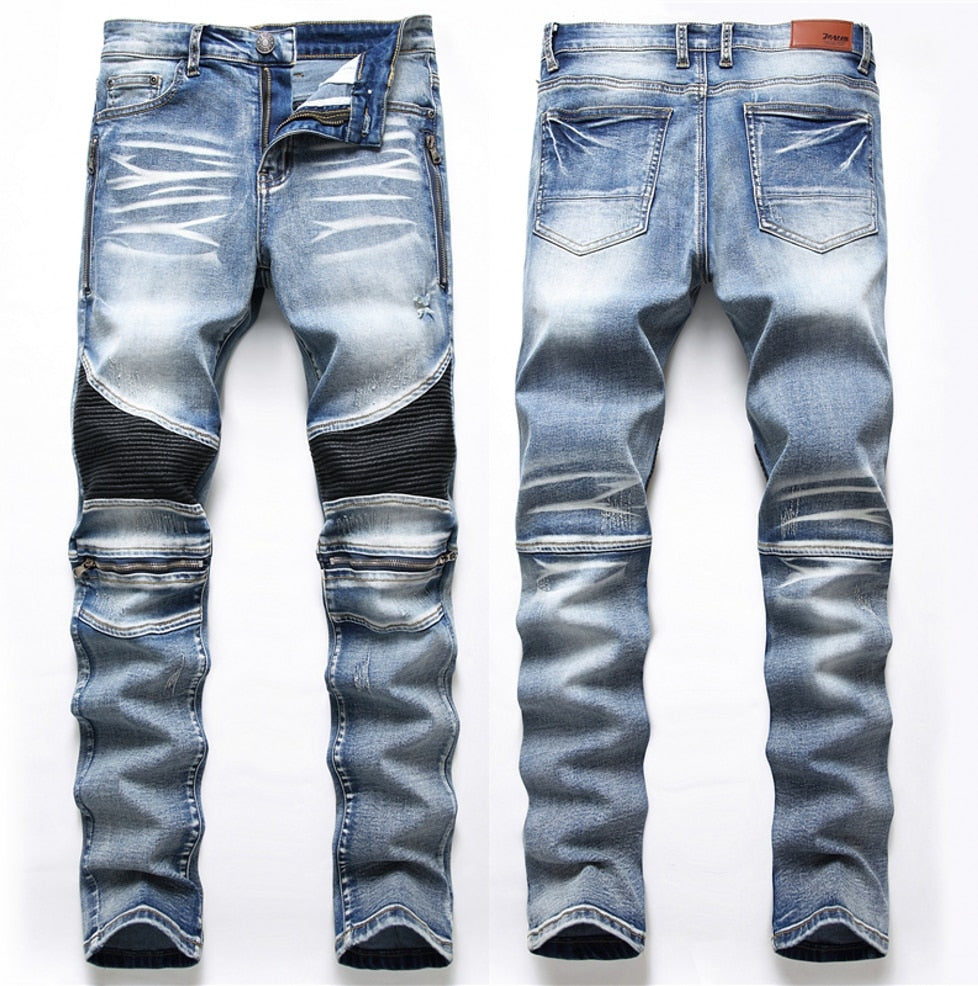 NEWSOSOO Patched Camo Biker Jeans Ripped ON SALE NOW! - Rugged Motorbike Jeans