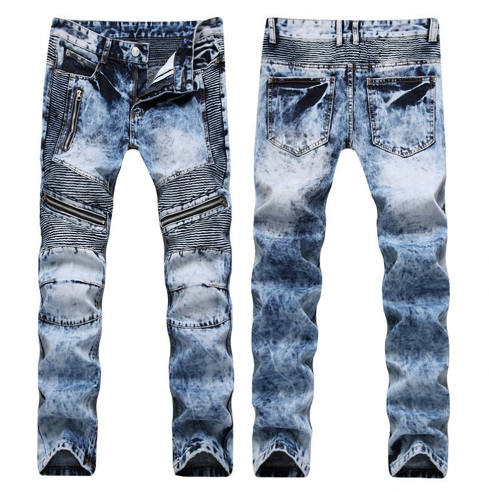 BUY NEWSOSOO Camo Biker Jeans Ripped Mens SALE NOW! - Rugged Motorbike Jeans