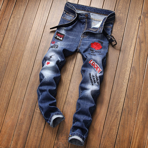 DENIM Ripped Jeans With Rose Patch