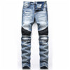 NEWSOSOO Patched Camo Biker Jeans Ripped Mens