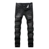 NEWSOSOO Patched Camo Biker Jeans Ripped Mens