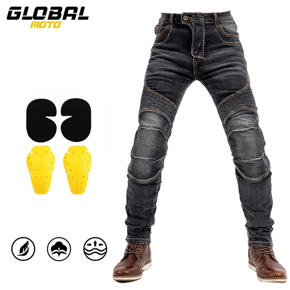 BUY ROCK BIKER Motorcycle Denim Jeans With Knee Protection ON SALE NOW! -  Rugged Motorbike Jeans