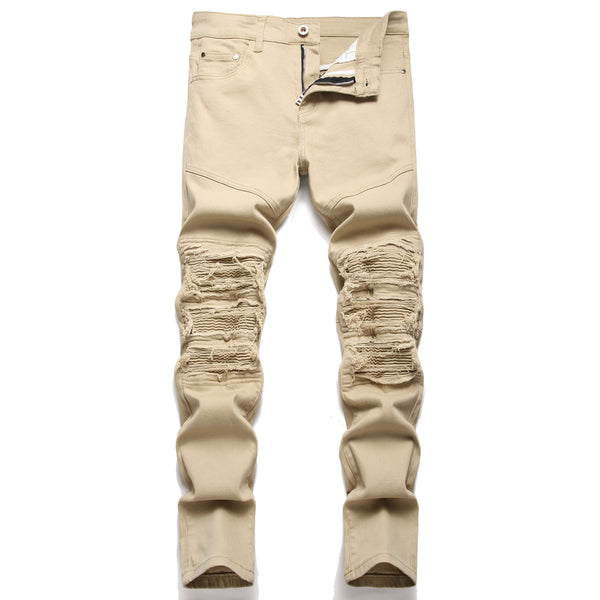 NEWSOSOO Patched Camo Biker Jeans Ripped Mens