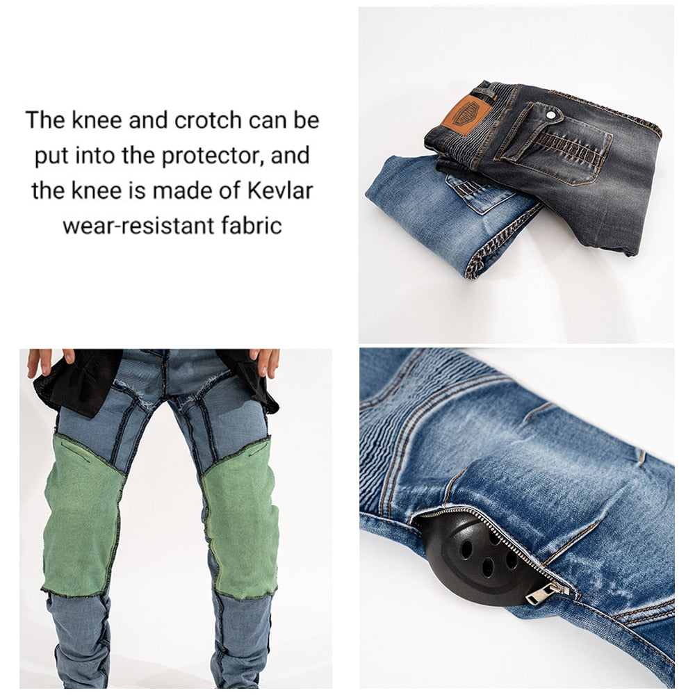 BUY ROCK BIKER Motorcycle Denim Jeans With Knee Protection ON SALE NOW! -  Rugged Motorbike Jeans