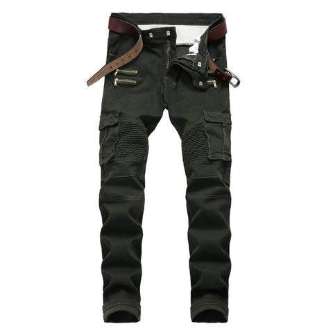 ZHEJIANG Mens Biker Cargo Pants - Army Green / Black