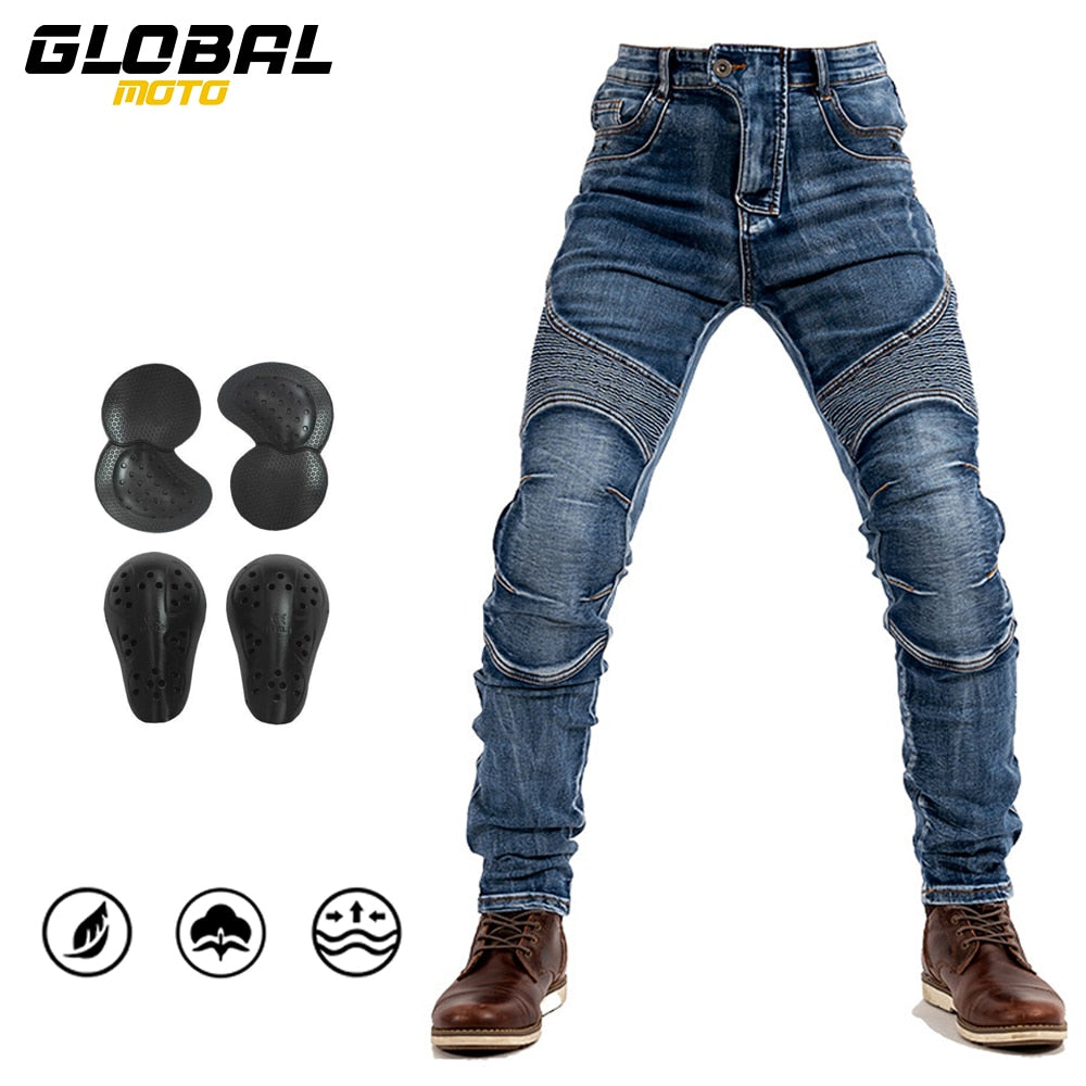 BUY ROCK BIKER Motorcycle Denim Jeans With Knee Protection ON SALE NOW! -  Rugged Motorbike Jeans